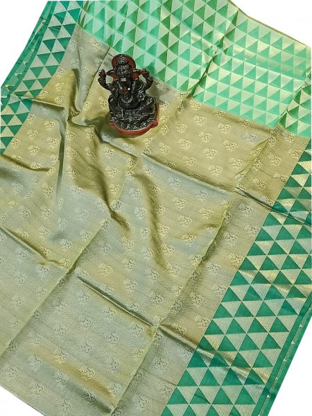 Clay and Green kora silk saree with kuppatam border